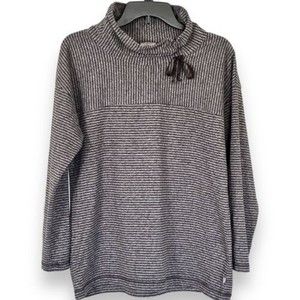 T by Talbots Womens Sweatshirt Size Medium Gray Striped Loose Mock Neck Comfy